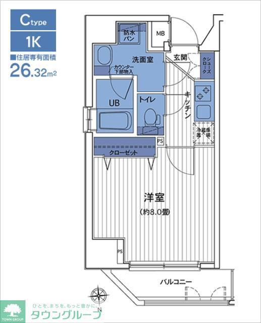 HF三田レジデンスII(1K/11階)の間取り写真