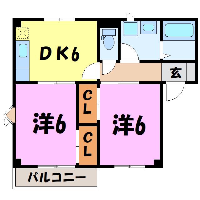 ドミールB(2DK/1階)の間取り写真