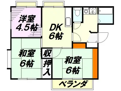 リバーサイドハイツB(3DK/1階)の間取り写真