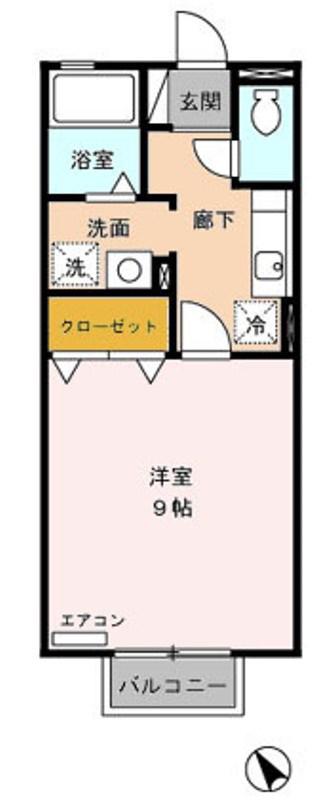 サウスウィンド(1K/2階)の間取り写真