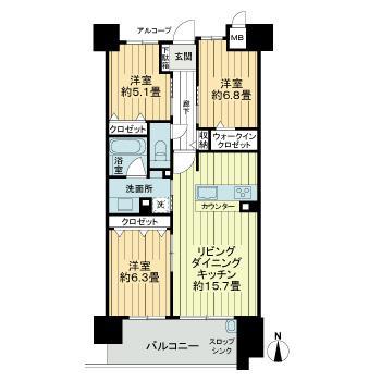 アルファステイツ錦町(3LDK/7階)の間取り写真
