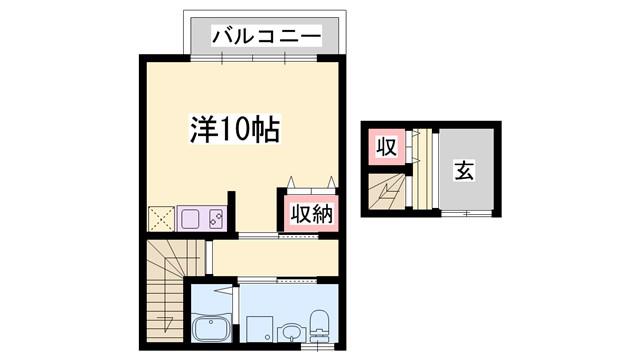 神戸電鉄粟生線 恵比須駅 徒歩7分 2階建 築20年(1K/2階)の間取り写真