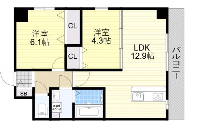 PARKHILLS安堂寺町(2LDK/7階)の間取り写真