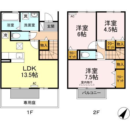 リサイア C棟(3LDK/1階)の間取り写真
