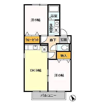 グリーンハイツII(2DK/2階)の間取り写真