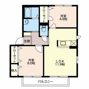 プロヴァンス E棟(2LDK/2階)の間取り写真