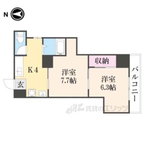 SAMSQUARE四条大宮(2DK/4階)の間取り写真