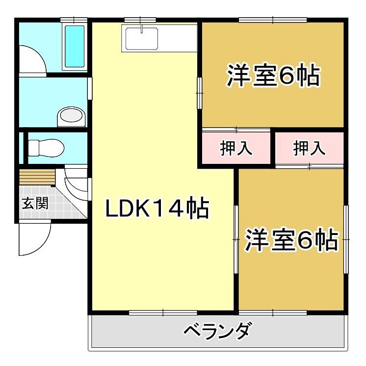 ヒルズポラール(2LDK/1階)の間取り写真