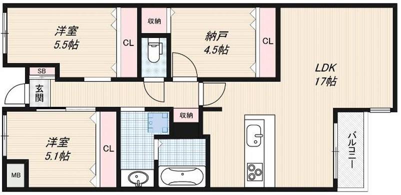 GRAND STEADY 桜の町(2SLDK/1階)の間取り写真