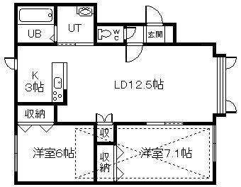 ボヌール錦町A(2LDK/2階)の間取り写真