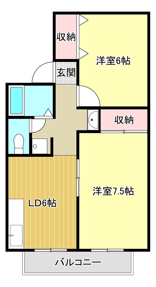 グリーンタウンハタケヤマB棟(2DK/2階)の間取り写真