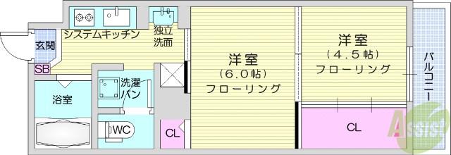 イーグルハイツ宮町(2K/4階)の間取り写真