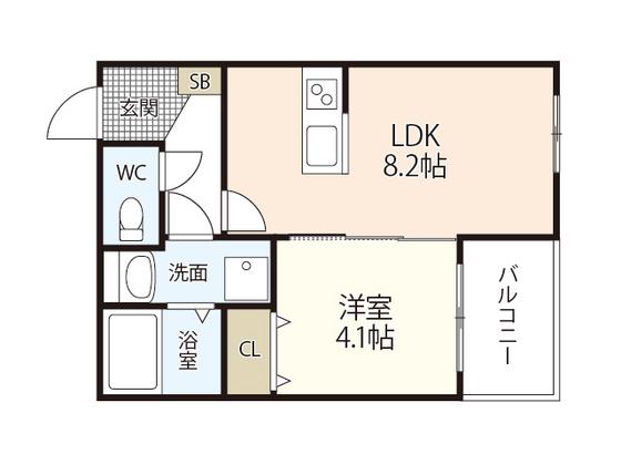 PLUME古市(1LDK/2階)の間取り写真