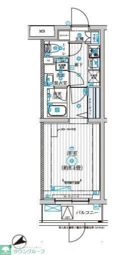 リライア西調布(1K/3階)の間取り写真
