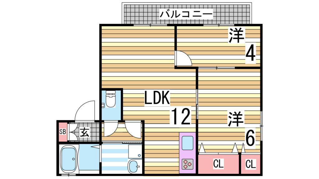 リファインド二ツ屋B(2LDK/2階)の間取り写真