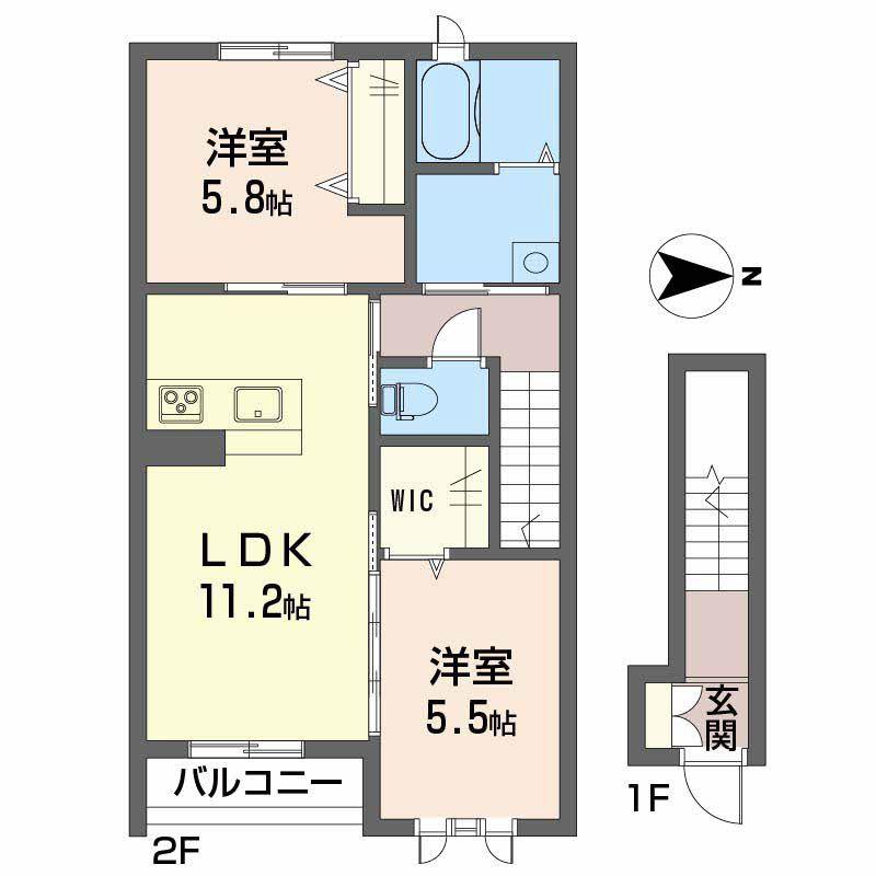 フェリシードひめばら B棟(2LDK/2階)の間取り写真