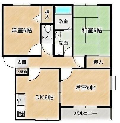 フレール弥生E棟(3DK/2階)の間取り写真