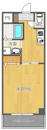 ヴィラほったII(1K/3階)の間取り写真