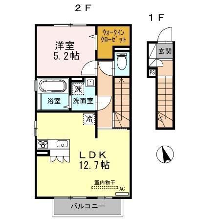 レトワール(1LDK/2階)の間取り写真