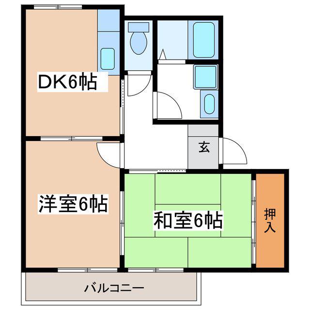 ピュアクレストB(2DK/2階)の間取り写真