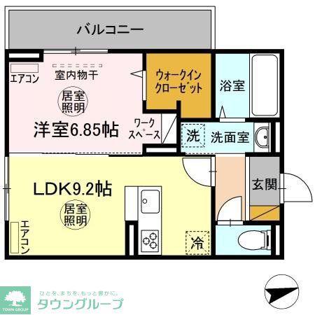 D-ROOM請西南 A棟(1LDK/2階)の間取り写真