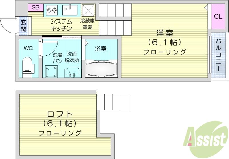 グラード旭ヶ丘(1K/1階)の間取り写真