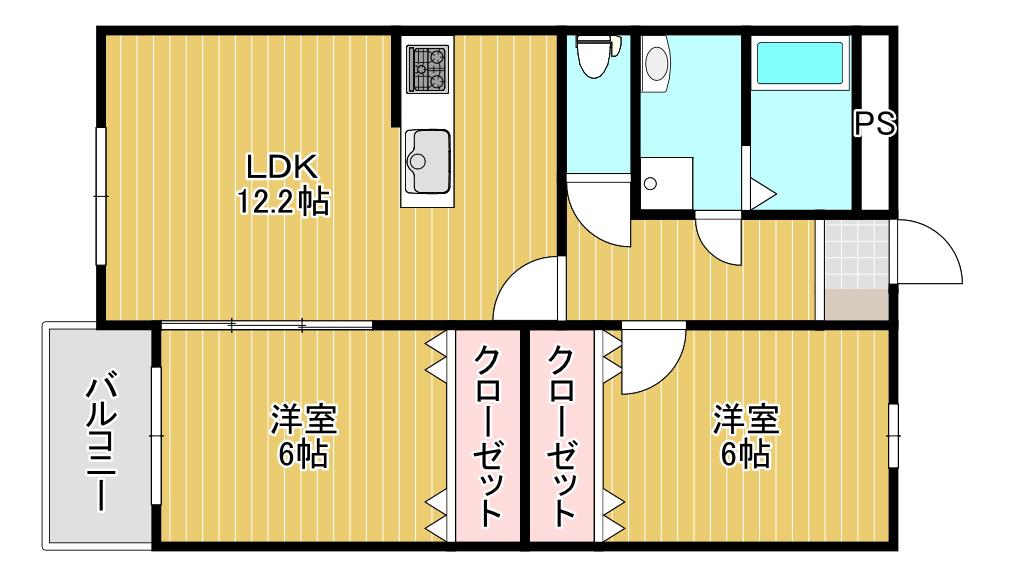 ブランボヌール小倉(2LDK/1階)の間取り写真