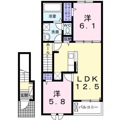 グランウェルかやの木(2LDK/2階)の間取り写真