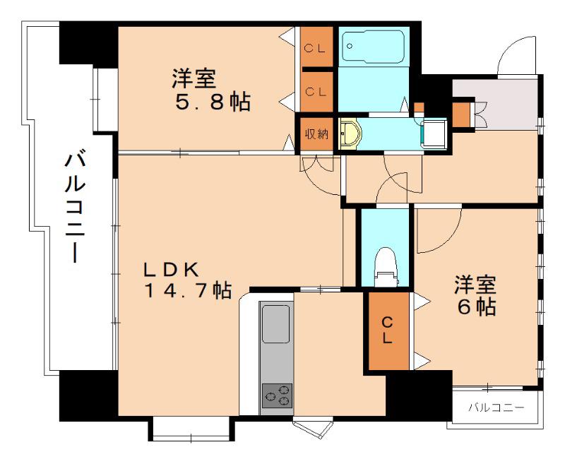 ニューサンリバー12番館(2LDK/11階)の間取り写真