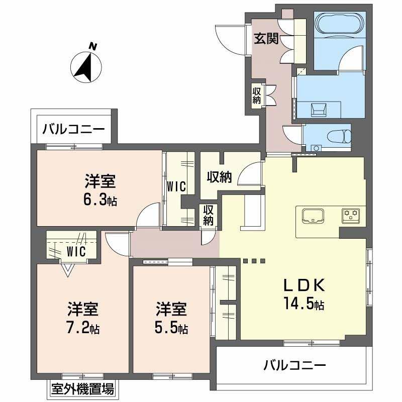 シャーメゾン トレドゥース 甲南山手(3LDK/2階)の間取り写真