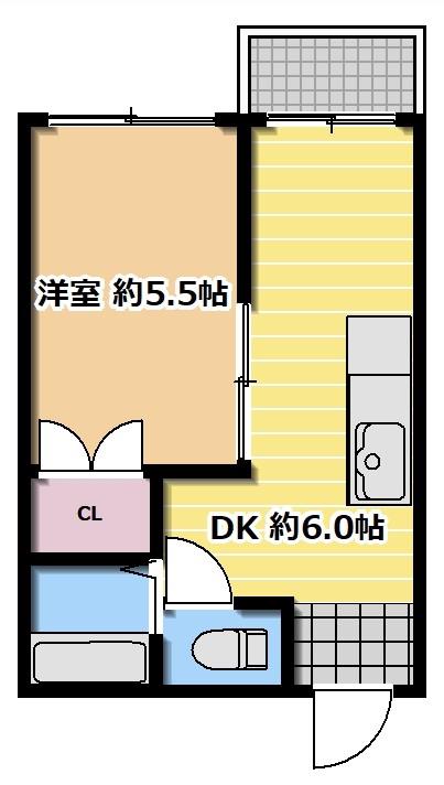 前田ハイツ神祇官(1DK/2階)の間取り写真