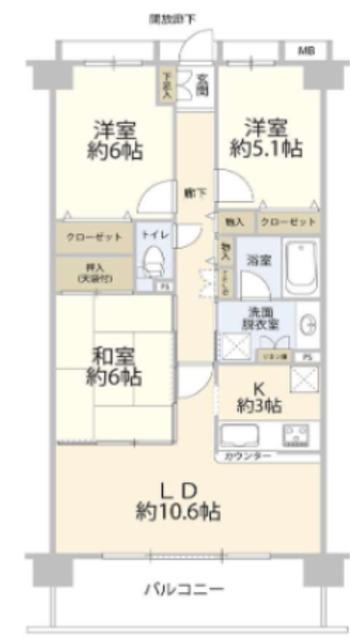 ヴェラハイツ北千住II(3LDK/3階)の間取り写真