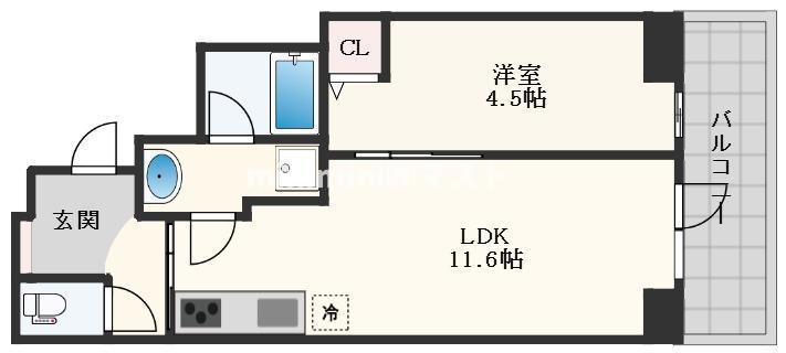 パークフラッツ安堂寺町(1LDK/7階)の間取り写真