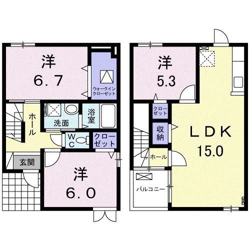 フォリア バンビーノ B(3LDK/1階)の間取り写真
