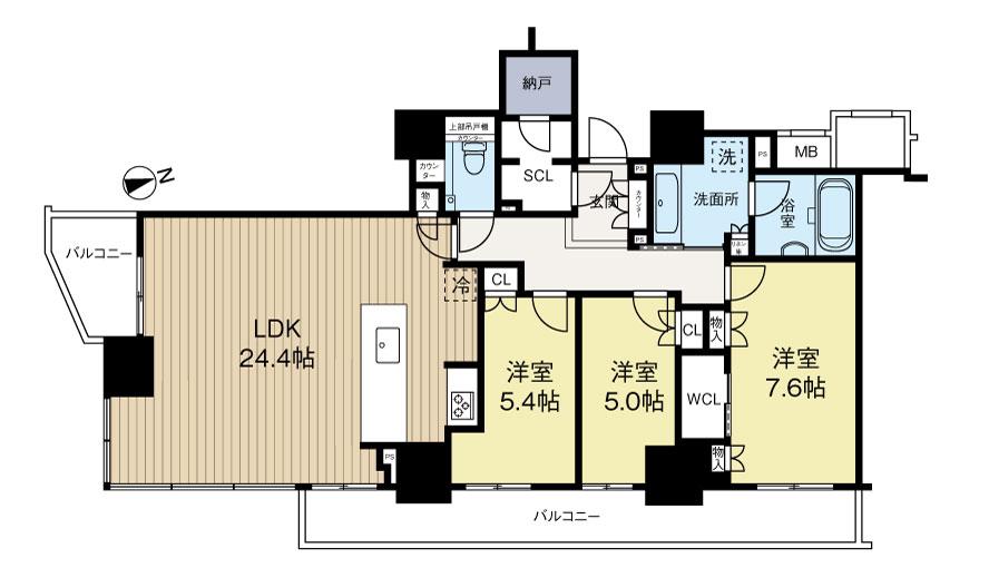 リバーガーデンタワー上町台筆ヶ崎(3LDK/13階)の間取り写真
