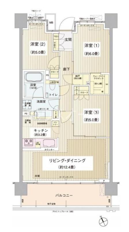 パークホームズ清澄白河(3LDK/2階)の間取り写真