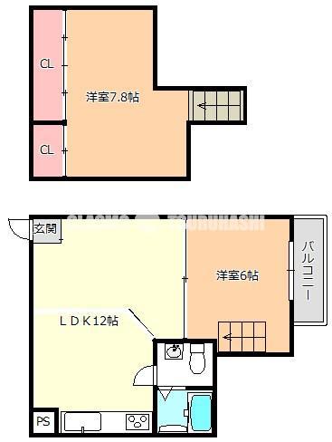 ボンボニエール(2LDK/6階)の間取り写真