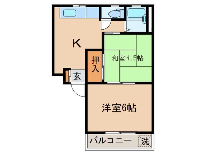 コスモハイツ(2K/1階)の間取り写真