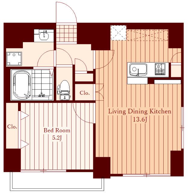 関町北2丁目マンション(1LDK/9階)の間取り写真