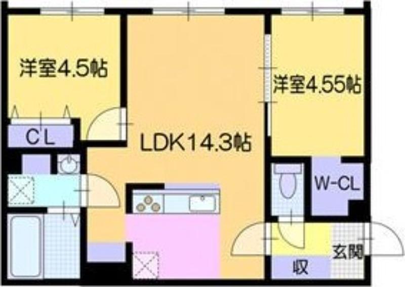 アーバス南円山(2LDK/3階)の間取り写真