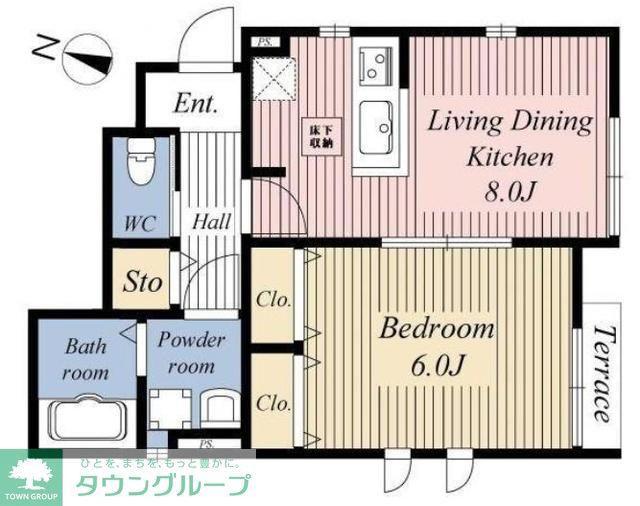 フィリカーラ上用賀(1DK/2階)の間取り写真