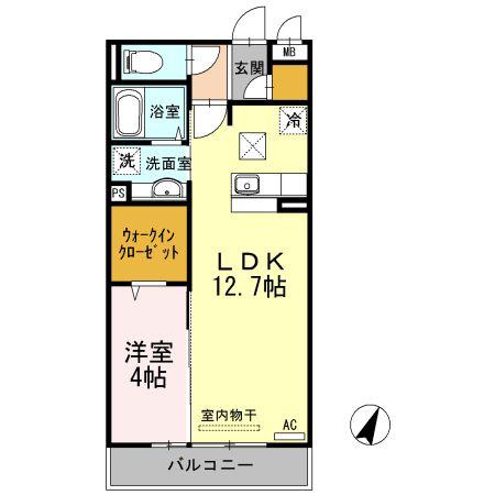 クレセントヒルズ B棟(1LDK/1階)の間取り写真