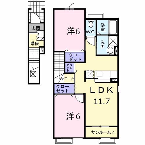 リバーサイド ダンデライオンA(2LDK/2階)の間取り写真