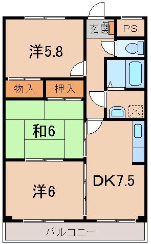 グランメール六十谷I(3DK/5階)の間取り写真
