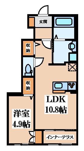 THE NOOK ウエスト(1LDK/1階)の間取り写真