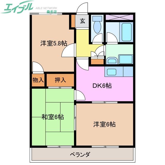 グランデールヒルズ(3DK/4階)の間取り写真