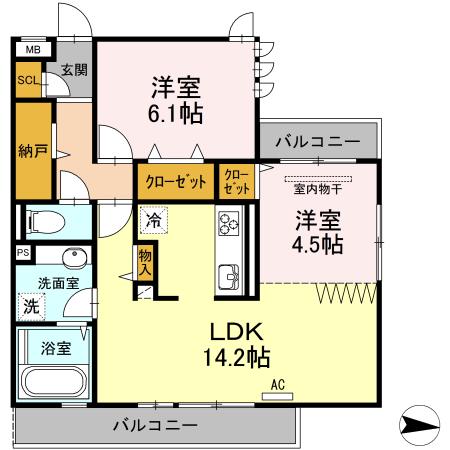 ブランノワール ドゥ(2LDK/2階)の間取り写真