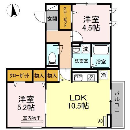 グランディス阿佐ヶ谷南(2LDK/3階)の間取り写真