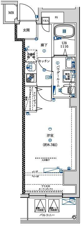 フェルクルール押上(1K/3階)の間取り写真