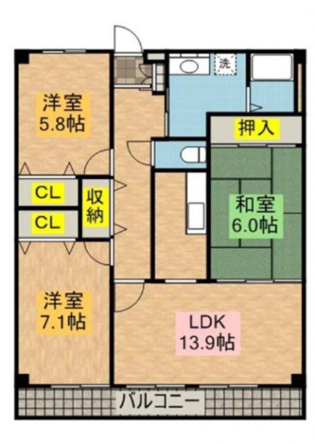 コンフォートシティ(3LDK/1階)の間取り写真
